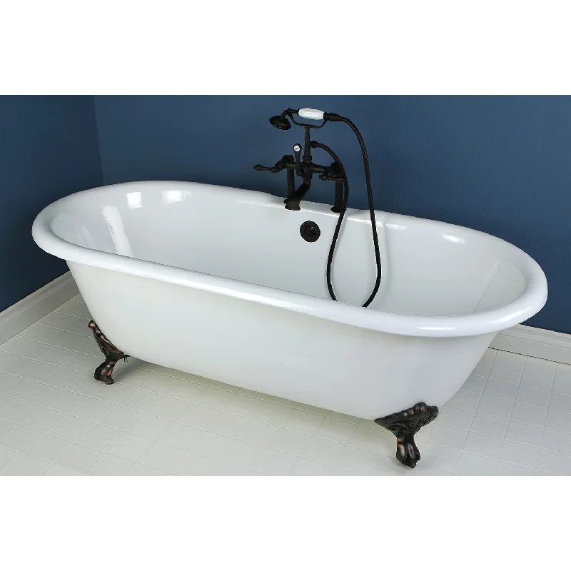 Aqua Eden VCT7D663013NB5 66-Inch Cast Iron Oval Double Ended Clawfoot Tub (7-Inch Faucet Drillings), White/Oil Rubbed Bronze