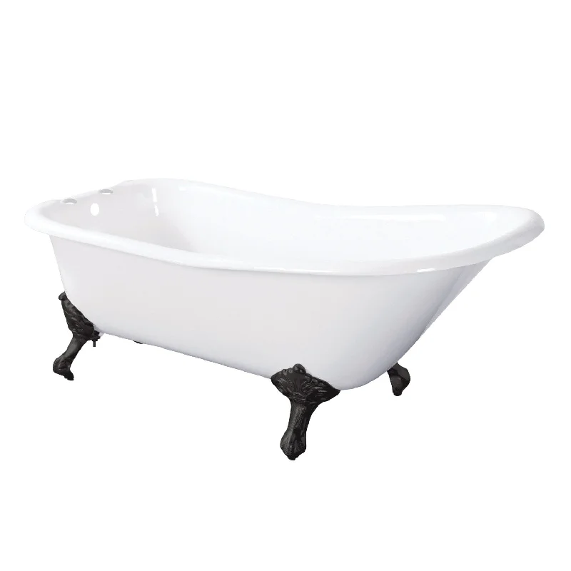 Aqua Eden VCT7D6630NF0 67-Inch Cast Iron D-Shaped Single Slipper Clawfoot Tub (7-Inch Faucet Drillings), White/Matte Black