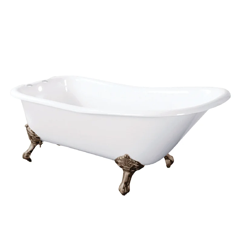 Aqua Eden VCT7D6630NF8 67-Inch Cast Iron D-Shaped Single Slipper Clawfoot Tub (7-Inch Faucet Drillings), White/Brushed Nickel