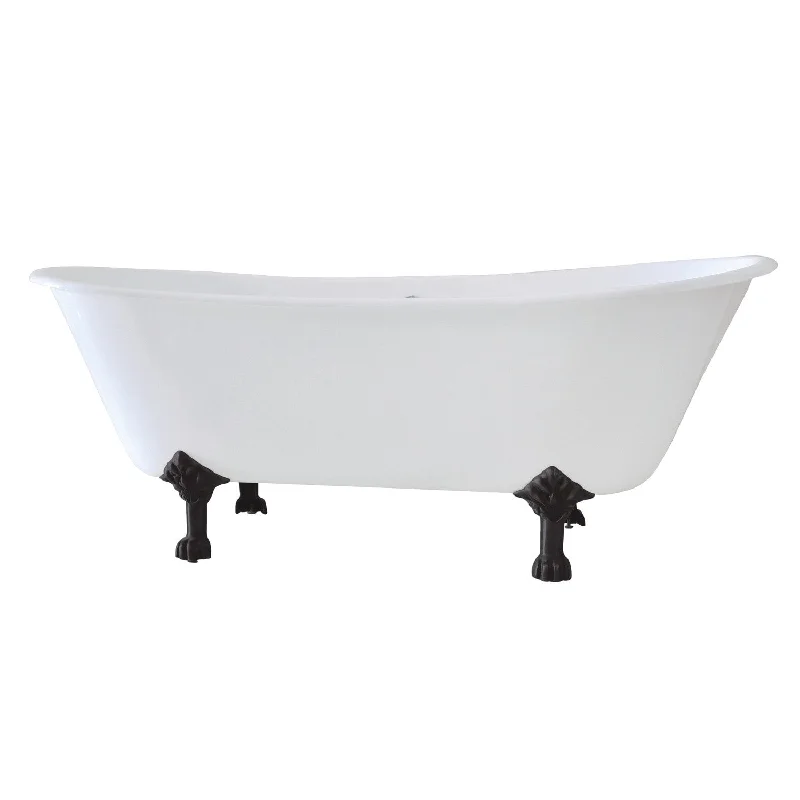 Aqua Eden VCT7D6728NH0 67-Inch Cast Iron Oval Double Slipper Clawfoot Tub (7-Inch Faucet Drillings), White/Matte Black