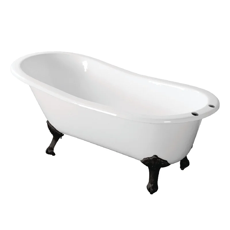 Aqua Eden VCT7D673122ZB0 67-Inch Cast Iron Oval Single Slipper Clawfoot Tub (7-Inch Faucet Drillings), White/Matte Black