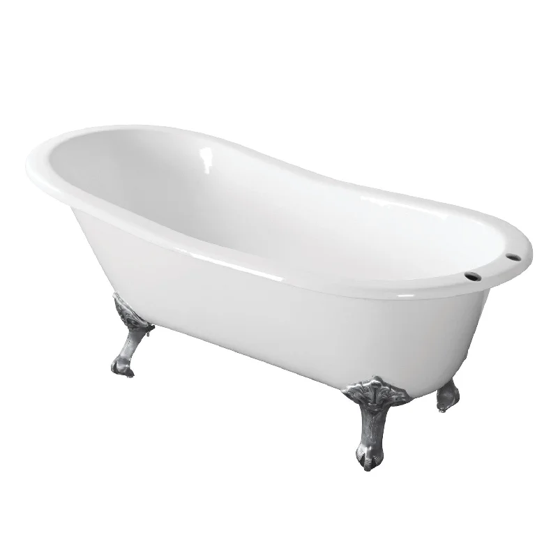 Aqua Eden VCT7D673122ZB1 67-Inch Cast Iron Oval Single Slipper Clawfoot Tub (7-Inch Faucet Drillings), White/Polished Chrome