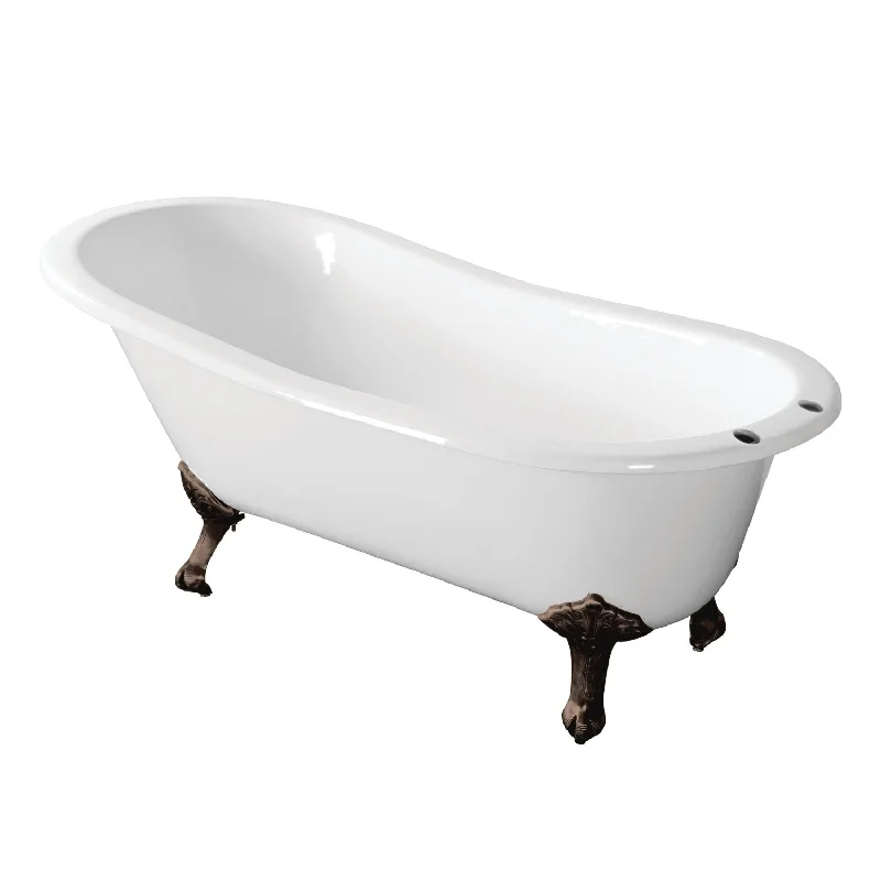 Aqua Eden VCT7D673122ZB5 67-Inch Cast Iron Oval Single Slipper Clawfoot Tub (7-Inch Faucet Drillings), White/Oil Rubbed Bronze