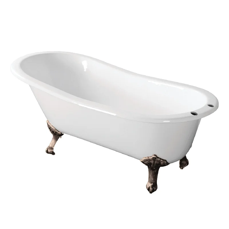 Aqua Eden VCT7D673122ZB8 67-Inch Cast Iron Oval Single Slipper Clawfoot Tub (7-Inch Faucet Drillings), White/Brushed Nickel