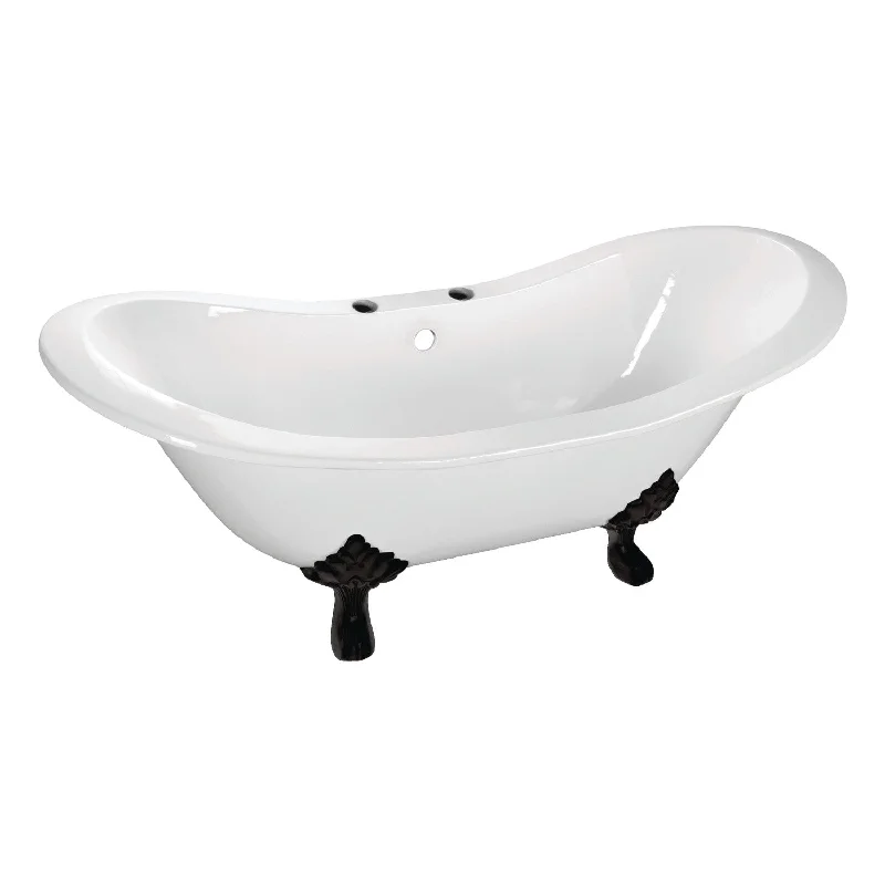 Aqua Eden VCT7D7231NC0 72-Inch Cast Iron Oval Double Slipper Clawfoot Tub (7-Inch Faucet Drillings), White/Matte Black