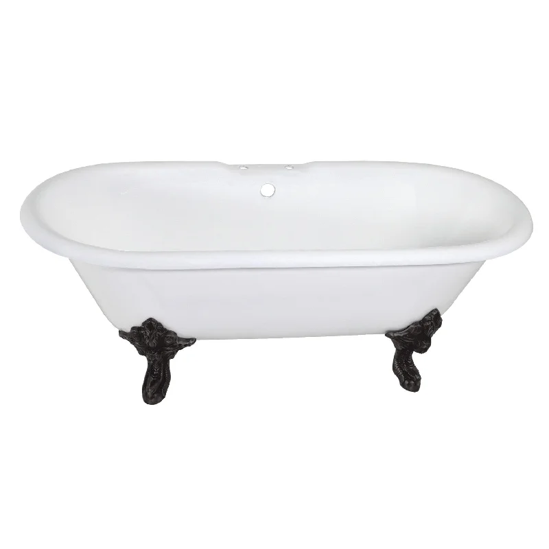 Aqua Eden VCT7DE7232NL0 72-Inch Cast Iron Oval Double Ended Clawfoot Tub (7-Inch Faucet Drillings), White/Matte Black