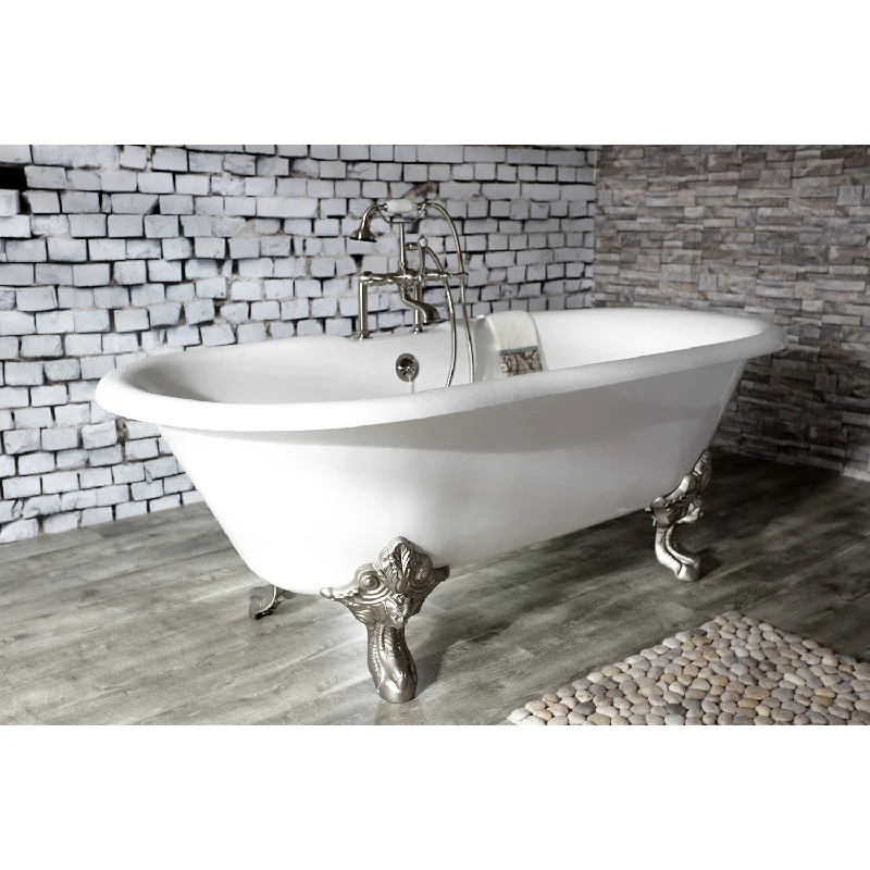 Aqua Eden VCT7DE7232NL8 72-Inch Cast Iron Oval Double Ended Clawfoot Tub (7-Inch Faucet Drillings), White/Brushed Nickel