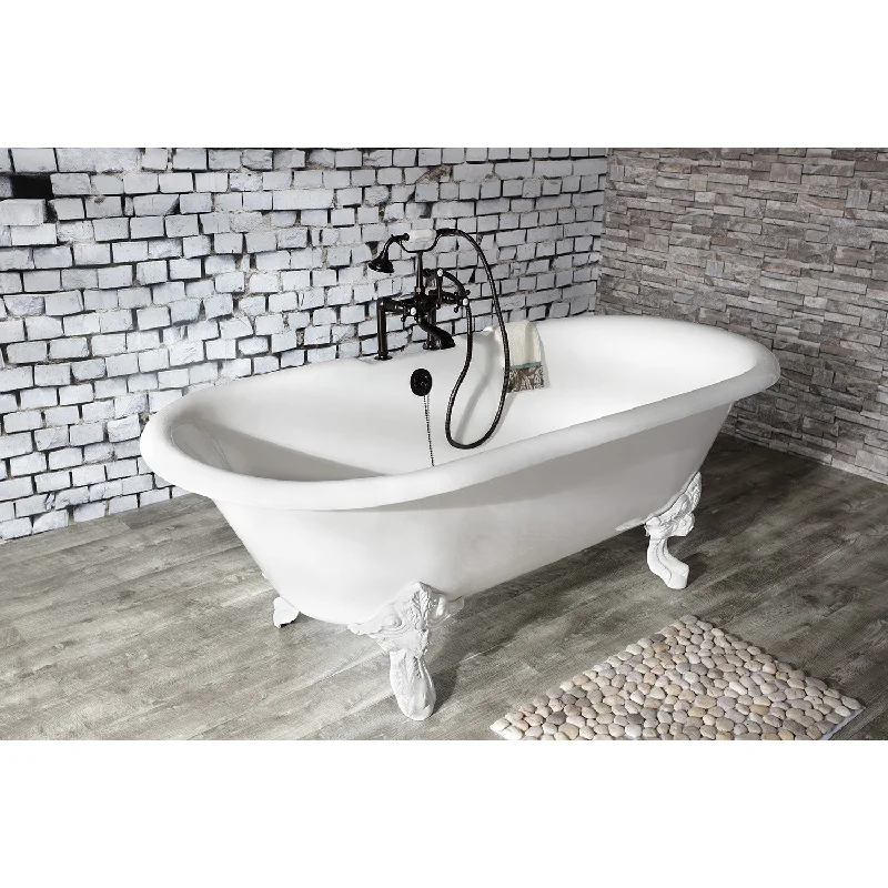 Aqua Eden VCT7DE7232NLW 72-Inch Cast Iron Oval Double Ended Clawfoot Tub (7-Inch Faucet Drillings), White