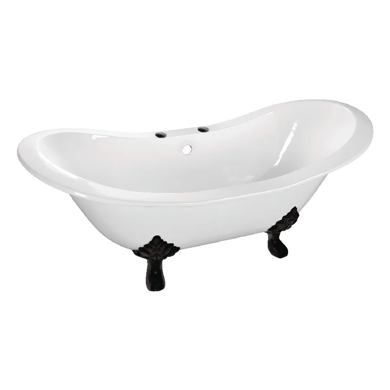 Aqua Eden VCT7DS6130NC0 61-Inch Cast Iron Oval Double Slipper Clawfoot Tub (7-Inch Faucet Drillings), White/Matte Black