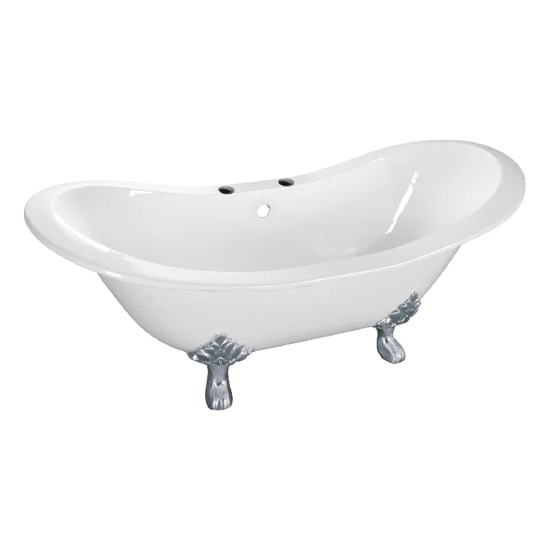 Aqua Eden VCT7DS6130NC1 61-Inch Cast Iron Oval Double Slipper Clawfoot Tub (7-Inch Faucet Drillings), White/Polished Chrome