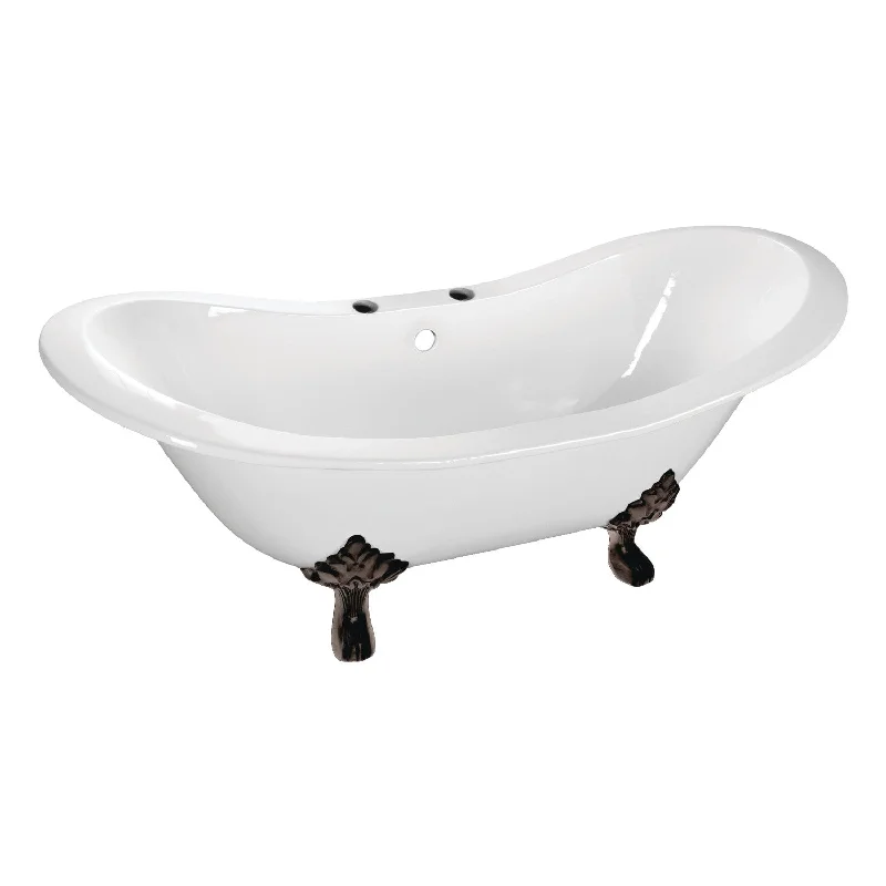 Aqua Eden VCT7DS6130NC5 61-Inch Cast Iron Oval Double Slipper Clawfoot Tub (7-Inch Faucet Drillings), White/Oil Rubbed Bronze