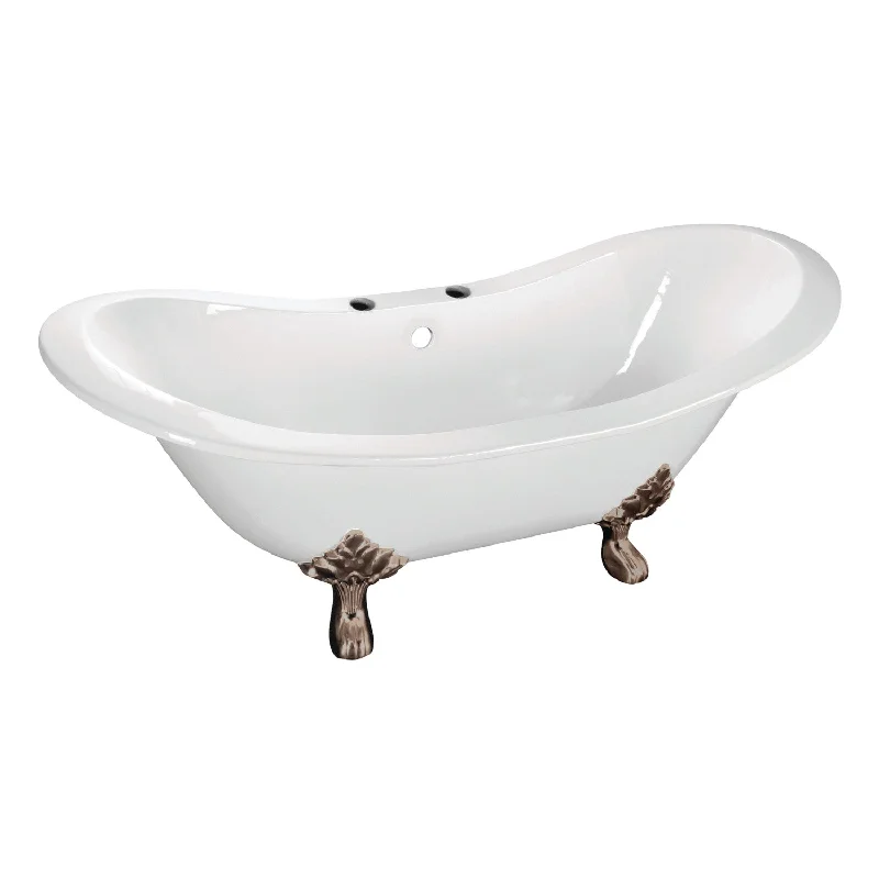 Aqua Eden VCT7DS6130NC8 61-Inch Cast Iron Oval Double Slipper Clawfoot Tub (7-Inch Faucet Drillings), White/Brushed Nickel