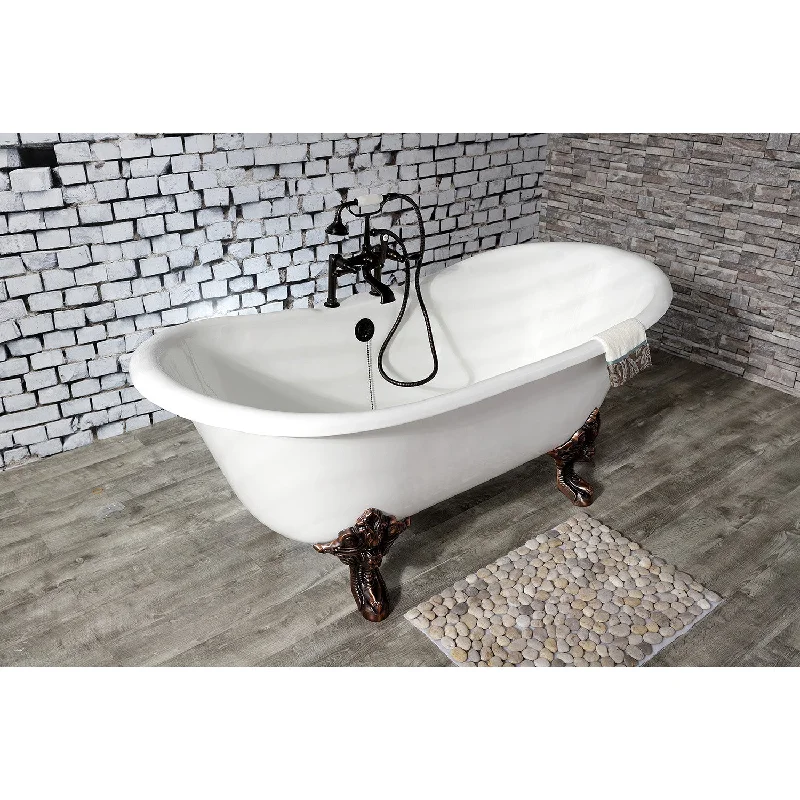 Aqua Eden VCT7DS6731NL5 67-Inch Cast Iron Oval Double Slipper Clawfoot Tub (7-Inch Faucet Drillings), White/Oil Rubbed Bronze