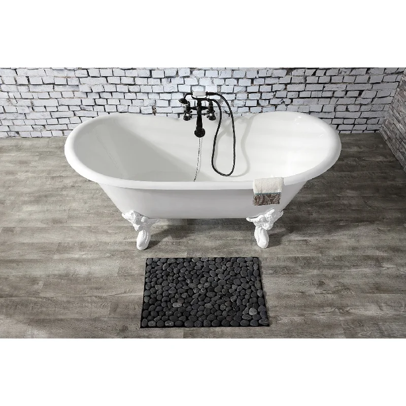 Aqua Eden VCT7DS6731NLW 67-Inch Cast Iron Oval Double Slipper Clawfoot Tub (7-Inch Faucet Drillings), White