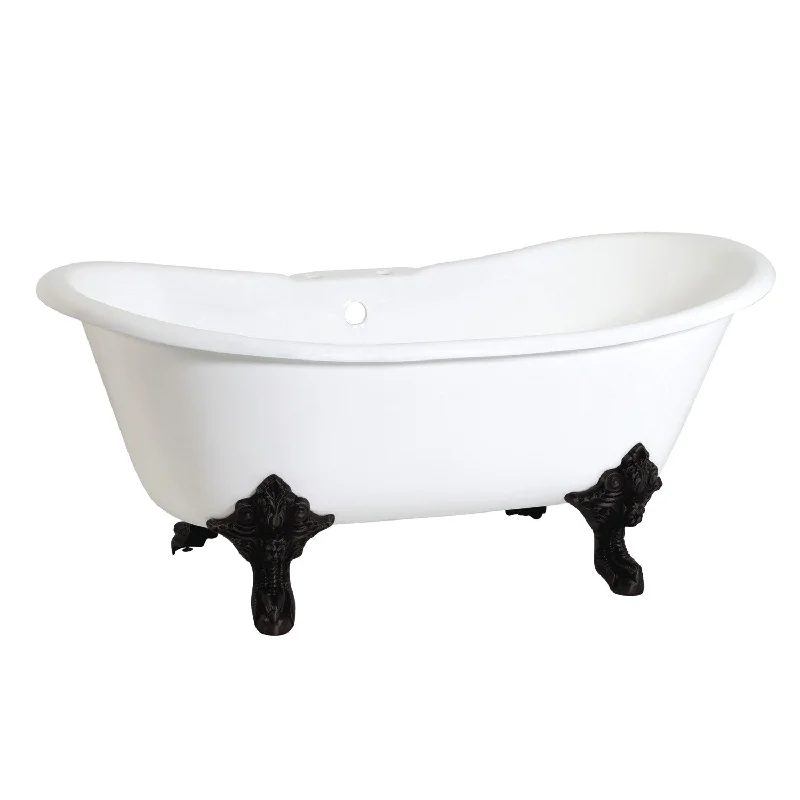 Aqua Eden VCT7DS7231NL0 72-Inch Cast Iron Oval Double Slipper Clawfoot Tub (7-Inch Faucet Drillings), White/Matte Black