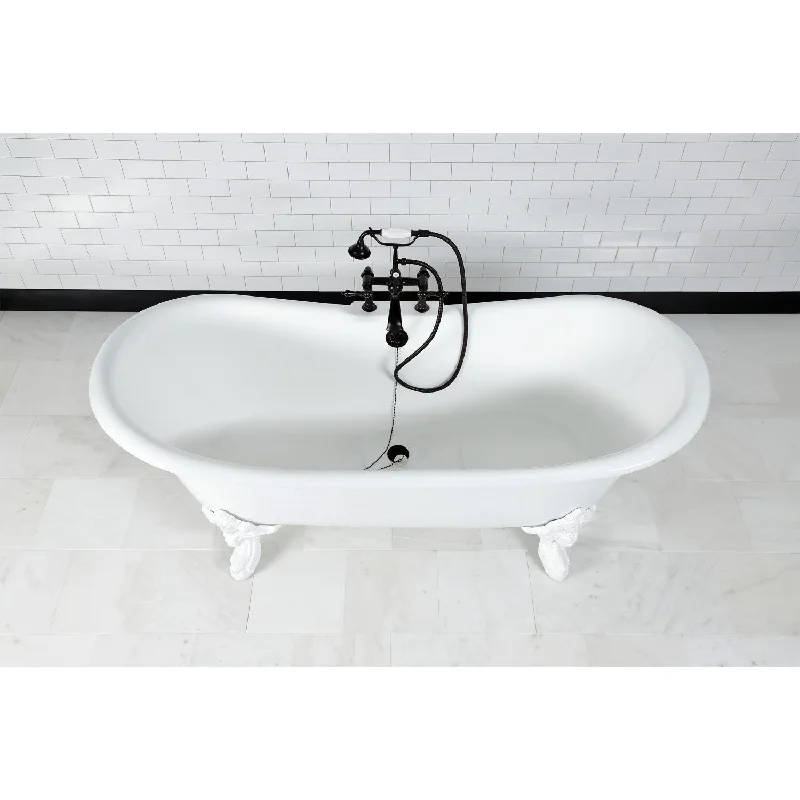 Aqua Eden VCT7DS7231NLW 72-Inch Cast Iron Oval Double Slipper Clawfoot Tub (7-Inch Faucet Drillings), White