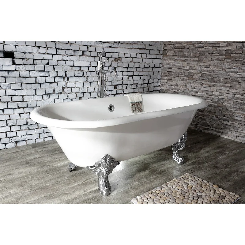 Aqua Eden VCTDE7232NL1 72-Inch Cast Iron Oval Double Ended Clawfoot Tub (No Faucet Drillings), White/Polished Chrome