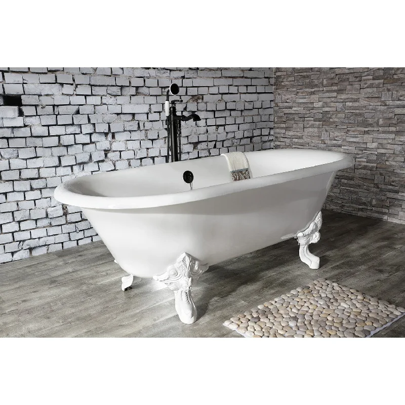 Aqua Eden VCTDE7232NLW 72-Inch Cast Iron Oval Double Ended Clawfoot Tub (No Faucet Drillings), White