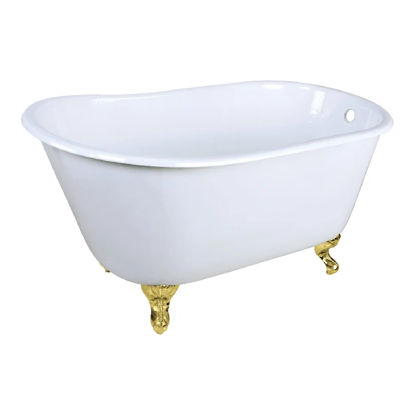 Aqua Eden VCTND4828NT2 48-Inch Cast Iron Oval Single Slipper Clawfoot Tub (No Faucet Drillings), White/Polished Brass