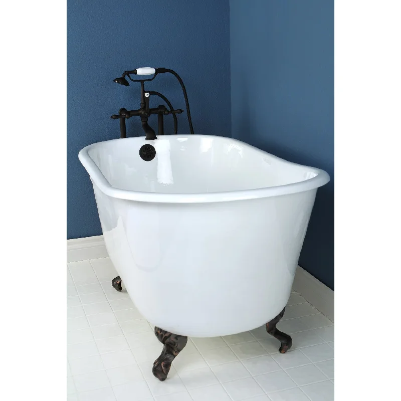 Onamia VCTND4828NT5 48-Inch Cast Iron Oval Single Slipper Clawfoot Tub (No Faucet Drillings), White/Oil Rubbed Bronze