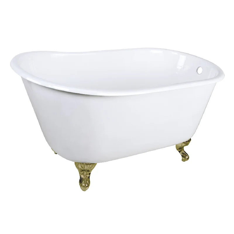 Onamia VCTND4828NT7 48-Inch Cast Iron Oval Single Slipper Clawfoot Tub (No Faucet Drillings), White/Brushed Brass