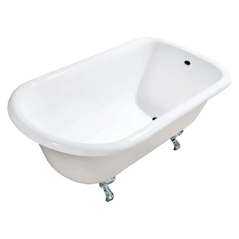 Aqua Eden VCTND483117W1 48-Inch Cast Iron D-Shaped Roll Top Clawfoot Tub (No Faucet Drillings), White/Polished Chrome