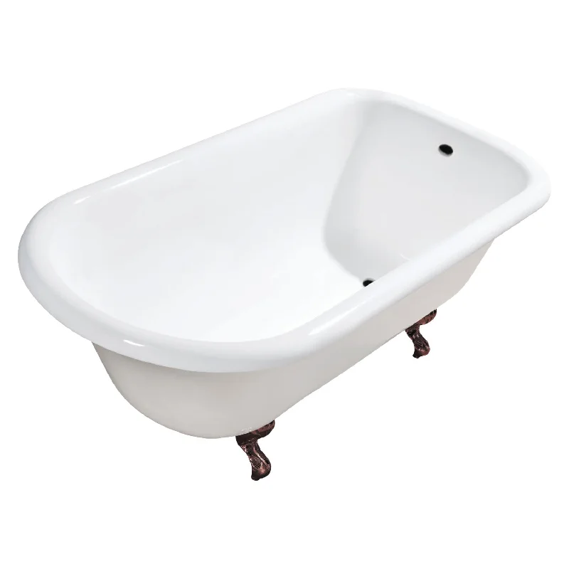 Aqua Eden VCTND483117W5 48-Inch Cast Iron D-Shaped Roll Top Clawfoot Tub (No Faucet Drillings), White/Oil Rubbed Bronze