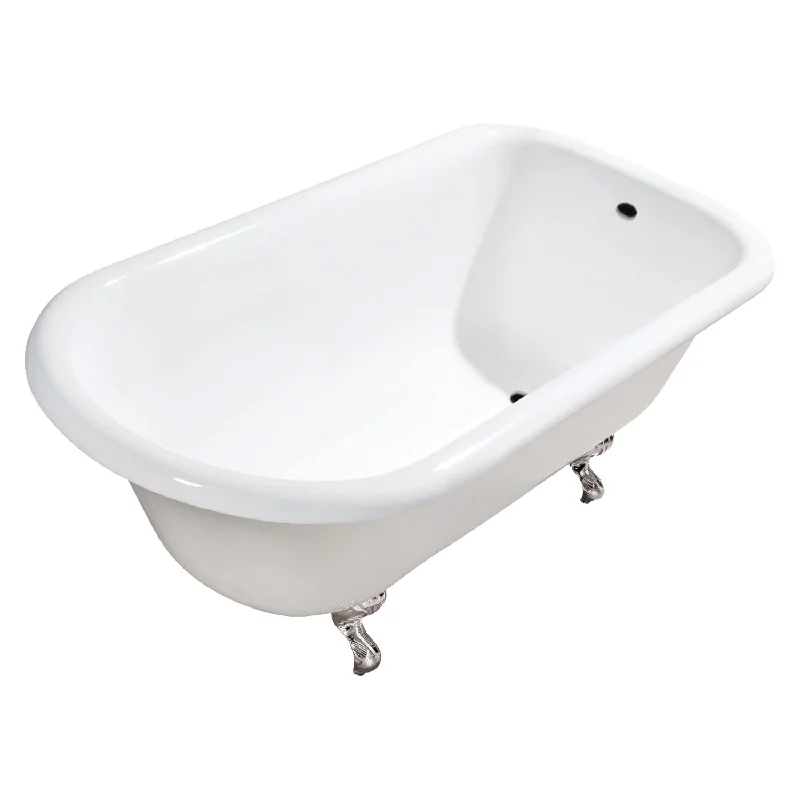 Aqua Eden VCTND483117W6 48-Inch Cast Iron D-Shaped Roll Top Clawfoot Tub (No Faucet Drillings), White/Polished Nickel