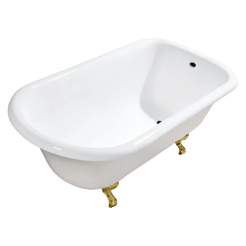 Aqua Eden VCTND483117W7 48-Inch Cast Iron D-Shaped Roll Top Clawfoot Tub (No Faucet Drillings), White/Brushed Brass