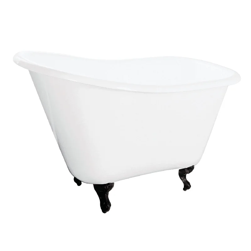 Tazatina VCTND5130NT0 51-Inch Cast Iron D-Shaped Single Slipper Clawfoot Tub (No Faucet Drillings), White/Matte Black