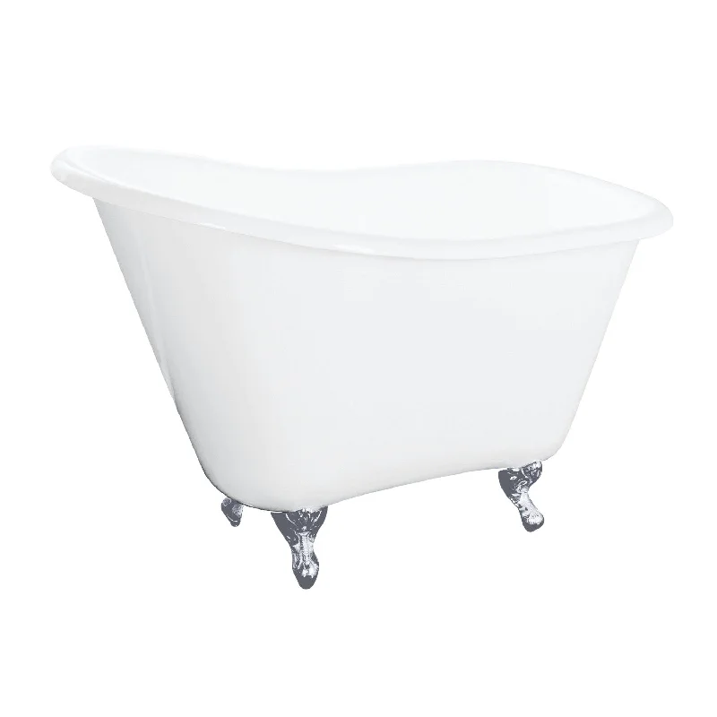 Tazatina VCTND5130NT1 51-Inch Cast Iron D-Shaped Single Slipper Clawfoot Tub (No Faucet Drillings), White/Polished Chrome