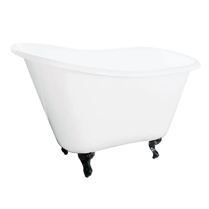 Tazatina VCTND5130NT5 51-Inch Cast Iron D-Shaped Single Slipper Clawfoot Tub (No Faucet Drillings), White/Oil Rubbed Bronze