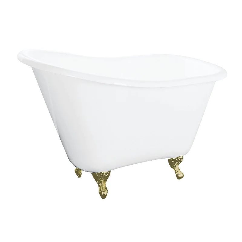 Tazatina VCTND5130NT7 51-Inch Cast Iron D-Shaped Single Slipper Clawfoot Tub (No Faucet Drillings), White/Brushed Brass