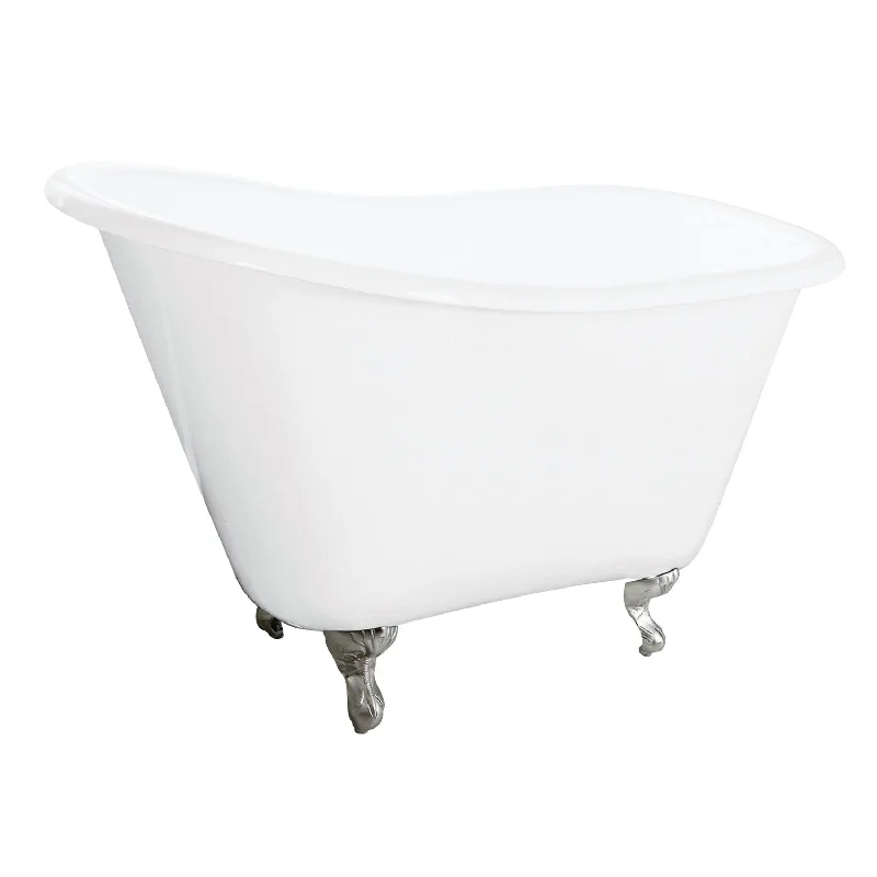 Tazatina VCTND5130NT8 51-Inch Cast Iron D-Shaped Single Slipper Clawfoot Tub (No Faucet Drillings), White/Brushed Nickel