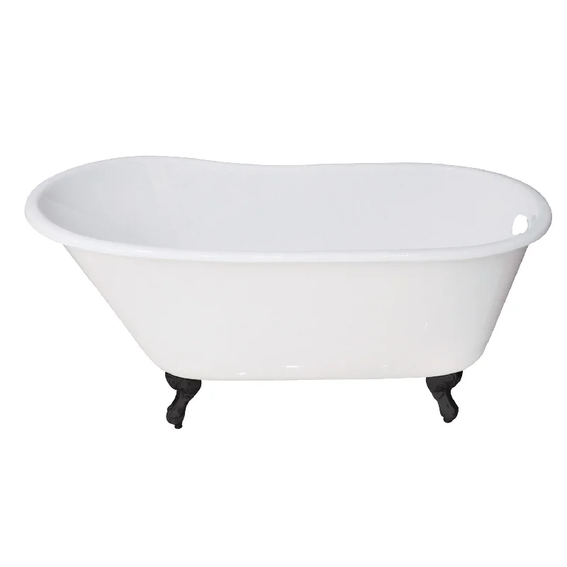 Aqua Eden VCTND5328NT0 53-Inch Cast Iron Oval Single Slipper Clawfoot Tub (No Faucet Drillings), White/Matte Black