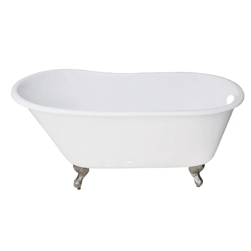 Aqua Eden VCTND5328NT1 53-Inch Cast Iron Oval Single Slipper Clawfoot Tub (No Faucet Drillings), White/Polished Chrome