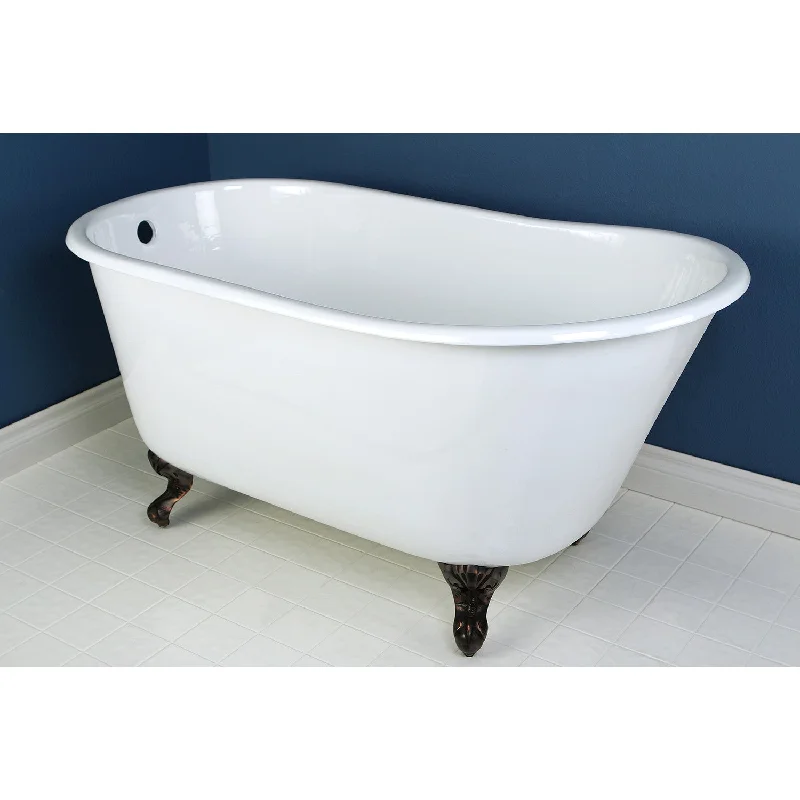 Aqua Eden VCTND5328NT5 53-Inch Cast Iron Oval Single Slipper Clawfoot Tub (No Faucet Drillings), White/Oil Rubbed Bronze