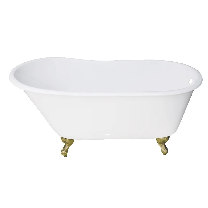 Aqua Eden VCTND5328NT7 53-Inch Cast Iron Oval Single Slipper Clawfoot Tub (No Faucet Drillings), White/Brushed Brass