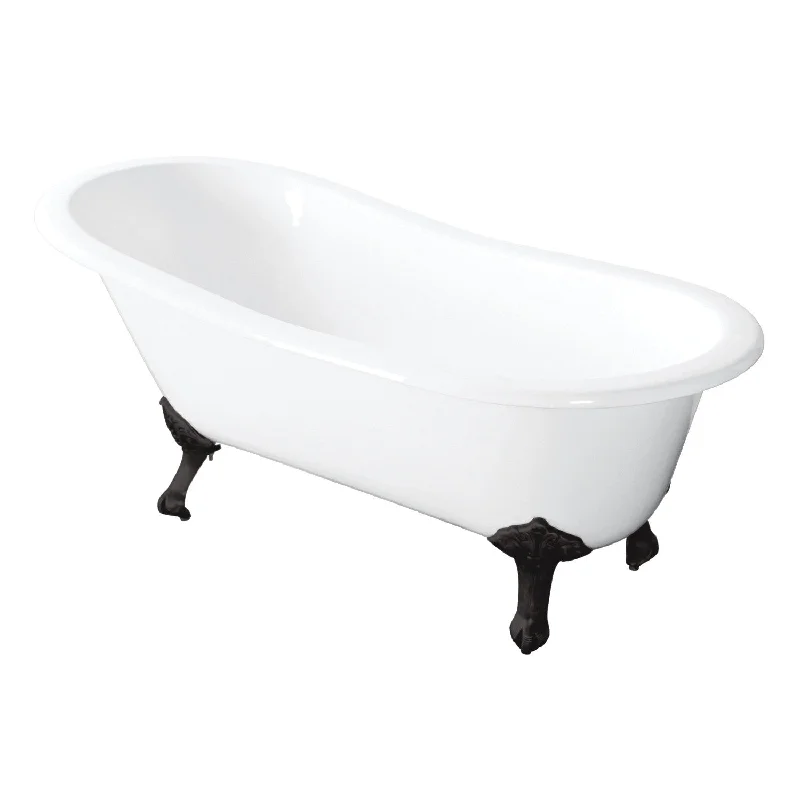 Tazatina VCTND5431B0 54-Inch Cast Iron Oval Single Slipper Clawfoot Tub (No Faucet Drillings), White/Matte Black