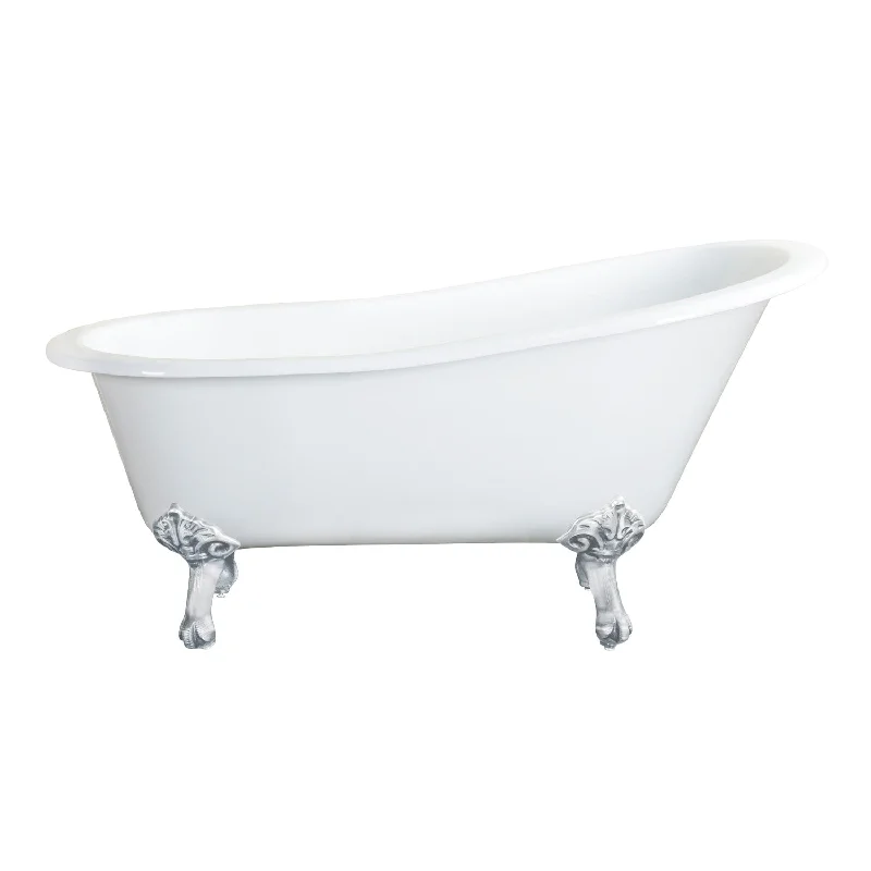 Tazatina VCTND5431B1 54-Inch Cast Iron Oval Single Slipper Clawfoot Tub (No Faucet Drillings), White/Polished Chrome