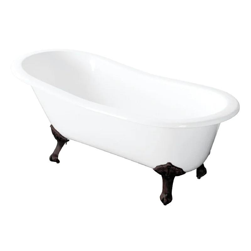 Tazatina VCTND5431B5 54-Inch Cast Iron Oval Single Slipper Clawfoot Tub (No Faucet Drillings), White/Oil Rubbed Bronze