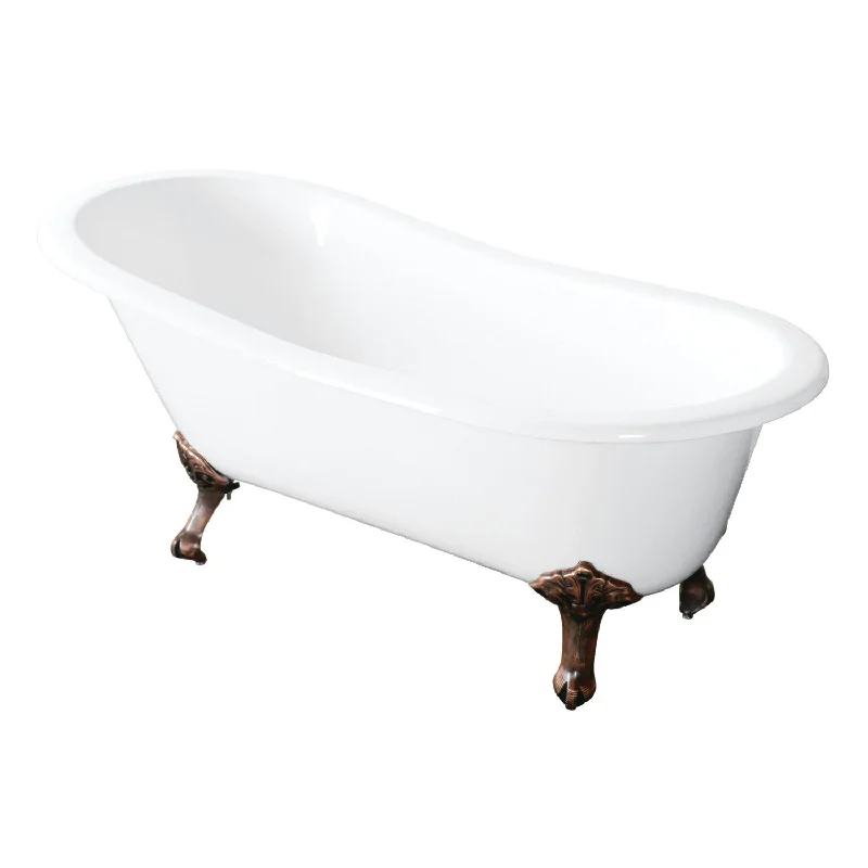 Tazatina VCTND5431B6 54-Inch Cast Iron Oval Single Slipper Clawfoot Tub (No Faucet Drillings), White/Naples Bronze