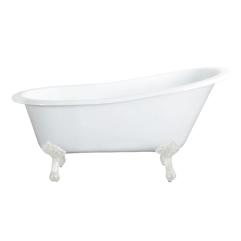 Tazatina VCTND5431BW 54-Inch Cast Iron Oval Single Slipper Clawfoot Tub (No Faucet Drillings), White/White