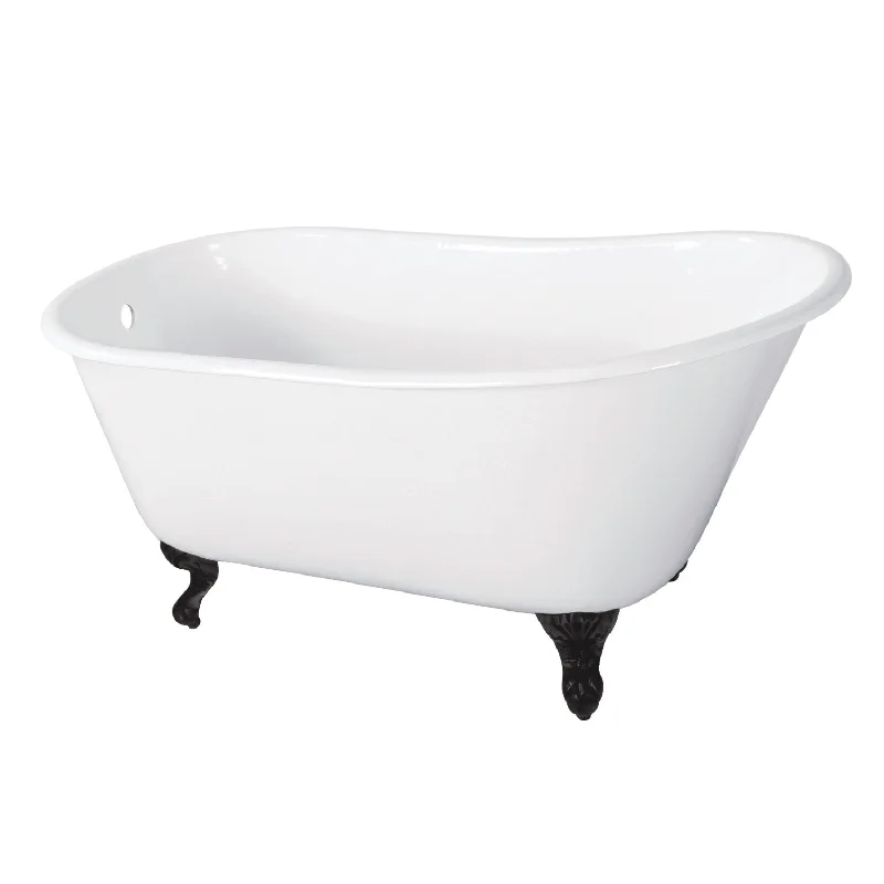 Onamia VCTND5728NT0 57-Inch Cast Iron Oval Single Slipper Clawfoot Tub (No Faucet Drillings), White/Matte Black