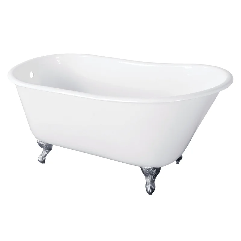 Onamia VCTND5728NT1 57-Inch Cast Iron Oval Single Slipper Clawfoot Tub (No Faucet Drillings), White/Polished Chrome