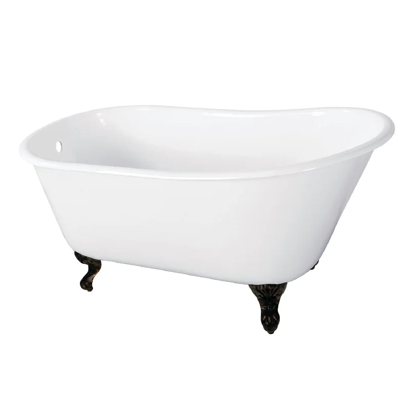 Onamia VCTND5728NT5 57-Inch Cast Iron Oval Single Slipper Clawfoot Tub (No Faucet Drillings), White/Oil Rubbed Bronze