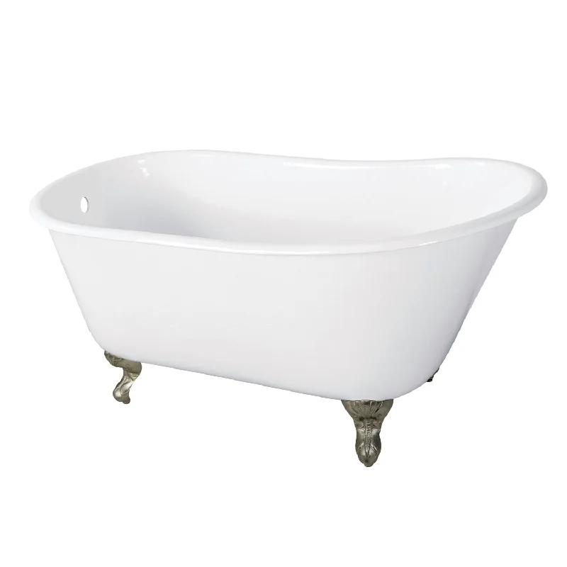 Onamia VCTND5728NT8 57-Inch Cast Iron Oval Single Slipper Clawfoot Tub (No Faucet Drillings), White/Brushed Nickel