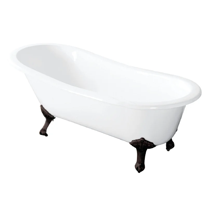 Tazatina VCTND5731B5 57-Inch Cast Iron Oval Single Slipper Clawfoot Tub (No Faucet Drillings), White/Oil Rubbed Bronze