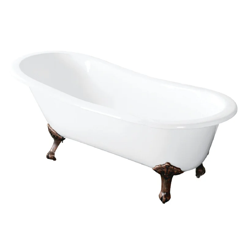 Tazatina VCTND5731B6 57-Inch Cast Iron Oval Single Slipper Clawfoot Tub (No Faucet Drillings), White/Naples Bronze