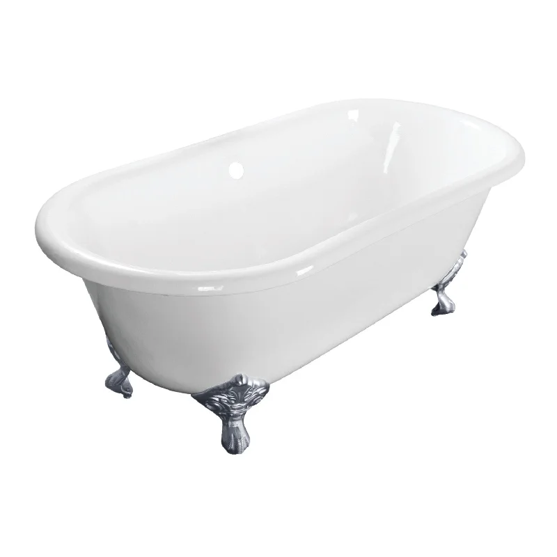 Aqua Eden VCTND603017NB1 60-Inch Cast Iron Oval Double Ended Clawfoot Tub (No Faucet Drillings), White/Polished Chrome